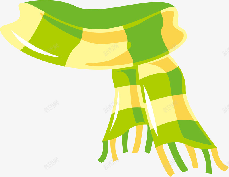 绿黄色格子围巾png免抠素材_新图网 https://ixintu.com 卡通 围巾 手绘 格子围巾 格子缎带 绿色围巾