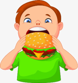 卡通男孩吃汉堡素材