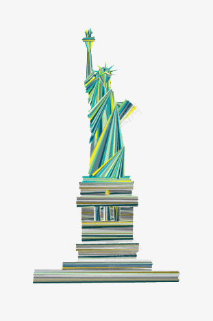 世界旅游日png免抠素材_新图网 https://ixintu.com 建筑 旅行素材 纽约自由女神 线条装饰 雕塑 黄绿色