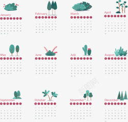可爱绿色植物日历矢量图素材