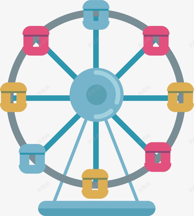 彩色扁平游乐园摩天轮png免抠素材_新图网 https://ixintu.com 6月1号 儿童节 六一节 摩天轮 游乐园 游乐设施 玩耍 童趣