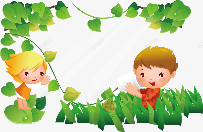草丛里玩耍的小伙伴png免抠素材_新图网 https://ixintu.com 卡通 小伙伴 玩耍 绿叶 草丛