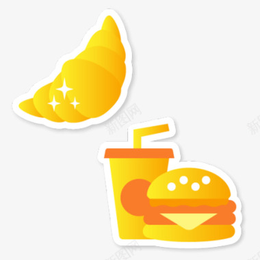 金色卡通小吃食品汉堡面包图标图标