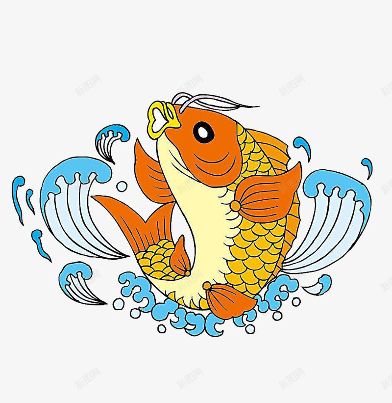 卡通鲤鱼png免抠素材_新图网 https://ixintu.com 卡通 可爱 戏水 游戏 鲤鱼跳龙门