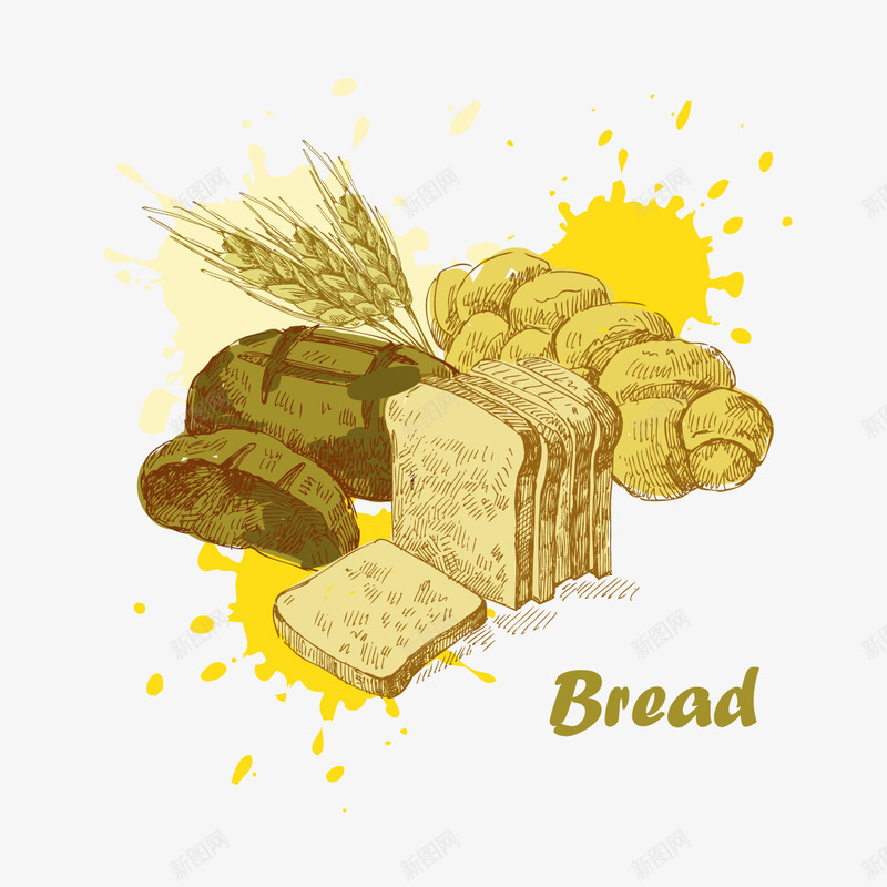 水彩面包和粮食矢量图ai免抠素材_新图网 https://ixintu.com 水彩 粮食 面包 麦子 矢量图
