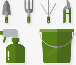 绿色的水桶花园工具矢量图高清图片