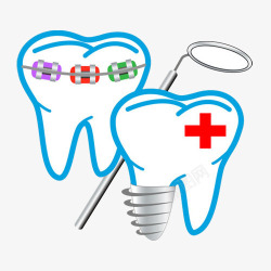 矢量种牙卡通蓝色牙齿带牙套矫正牙齿牙科图标高清图片