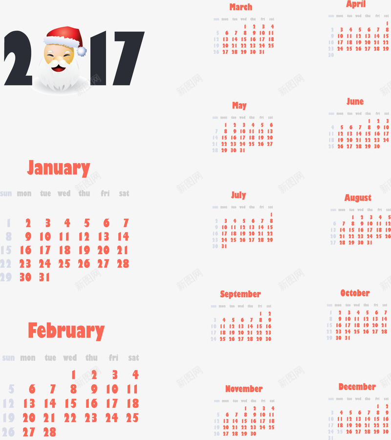 红色可爱2017日历png免抠素材_新图网 https://ixintu.com 2017年 可爱风 台历 扁平化 日历 矢量素材 红色