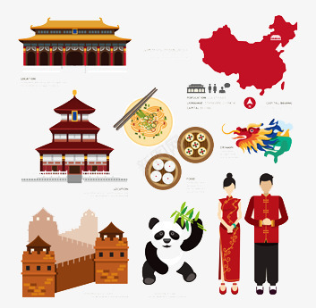 中国特色png免抠素材_新图网 https://ixintu.com 中国特色食物 传统房子 旗袍