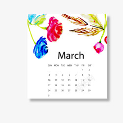 红白色2019年3月花朵日历矢量图素材
