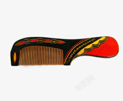 红黄黑彝族特色花纹的梳子高清图片