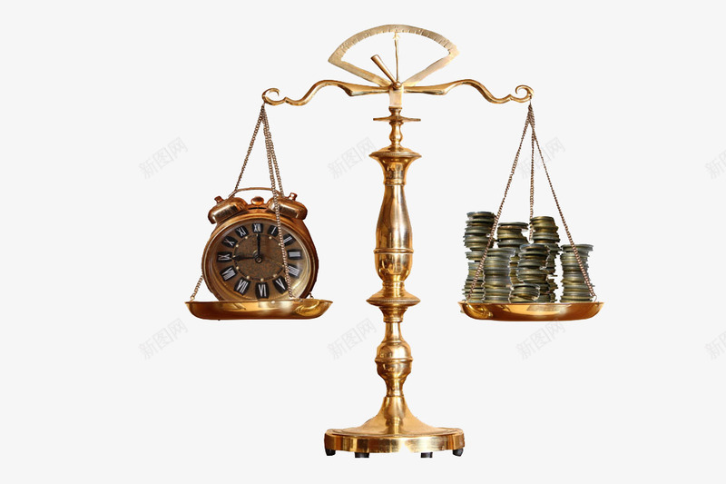 天平上的闹钟和硬币png免抠素材_新图网 https://ixintu.com 天平 平衡 水平称 闹钟