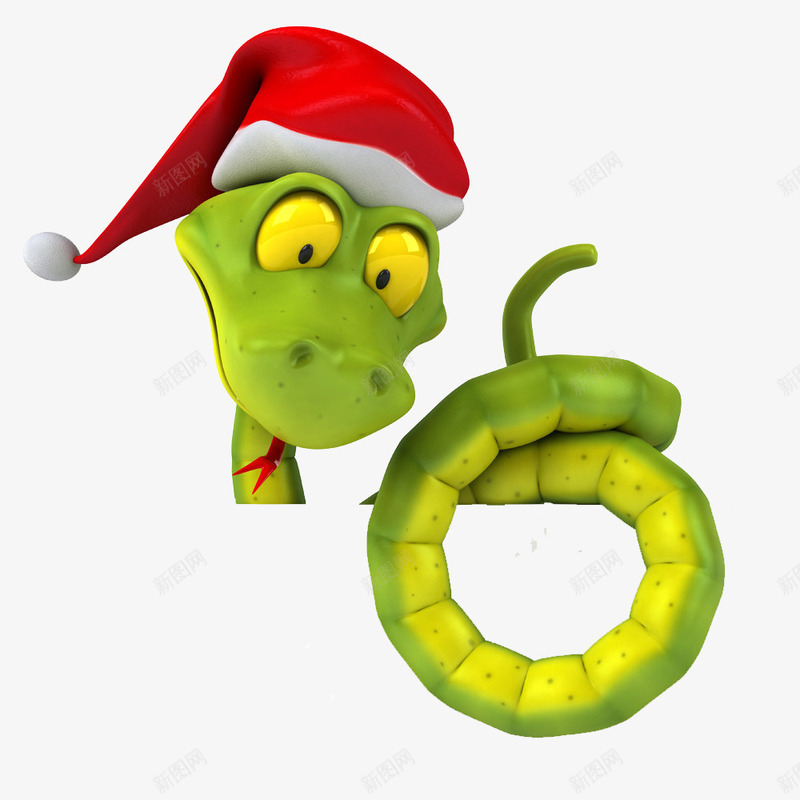 卡通圣诞绿蛇png免抠素材_新图网 https://ixintu.com 卡通 圣诞 圣诞帽 弯曲身子的蛇 绿蛇 蛇