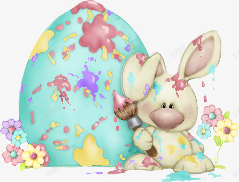 卡通可爱画画的小白兔png免抠素材_新图网 https://ixintu.com 动物 卡通 小白兔 画画 颜料