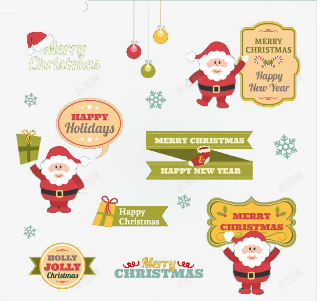 圣诞装饰元素png免抠素材_新图网 https://ixintu.com 圣诞促销标签 圣诞老人 标语 雪花