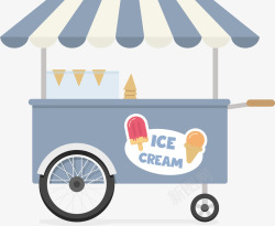 一个甜筒冰淇淋一个蓝色路边冰淇淋推车矢量图高清图片