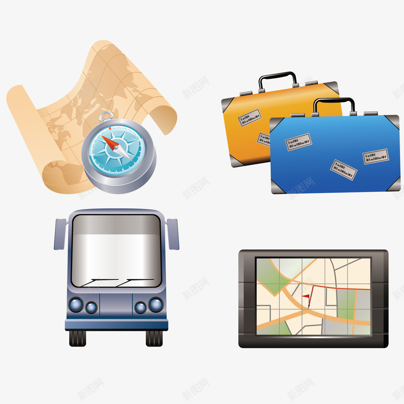旅行出游工具png免抠素材_新图网 https://ixintu.com 交通工具 出行工具 手绘 旅行箱子 行李