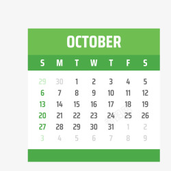 绿白色2019年10月日历矢量图素材