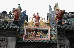 黑色瓦顶雕刻建筑岭南文化高清图片