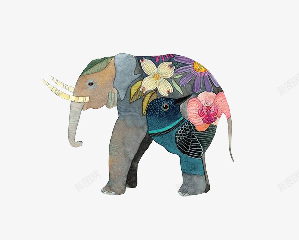 背着花布的大象png免抠素材_新图网 https://ixintu.com 复古 大象 布条 文艺 花布