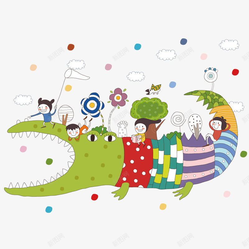 鳄鱼草丛png免抠素材_新图网 https://ixintu.com 动物 手绘 插画 草丛 鳄鱼