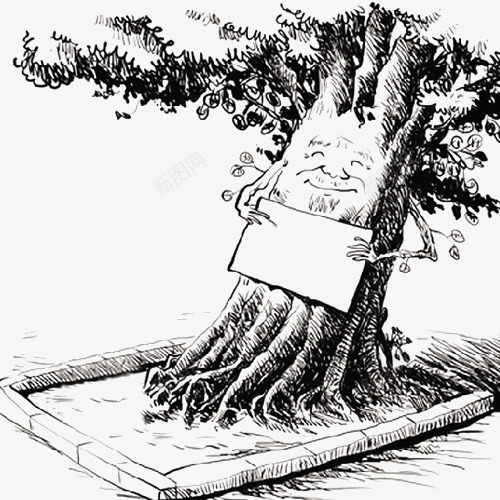 打上标语的手绘古树png免抠素材_新图网 https://ixintu.com 卡通古树手绘 古老的树木 手绘 手绘卡通 手绘古树 挂标语 素描