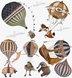 青蛙气球热气球与大象动物高清图片