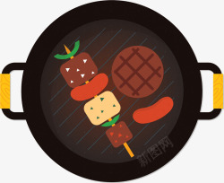 新疆烤肉串铁锅新疆美食烤肉矢量图高清图片