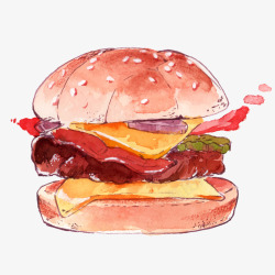 彩色水墨汉堡食物元素矢量图素材