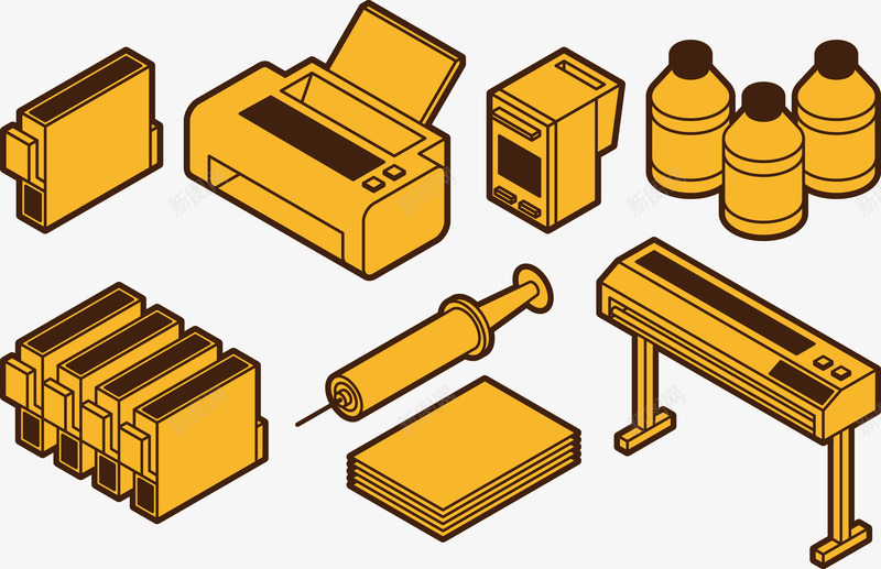 办公印刷png免抠素材_新图网 https://ixintu.com 办公印刷 打印机 油墨盒 注射器 颜料