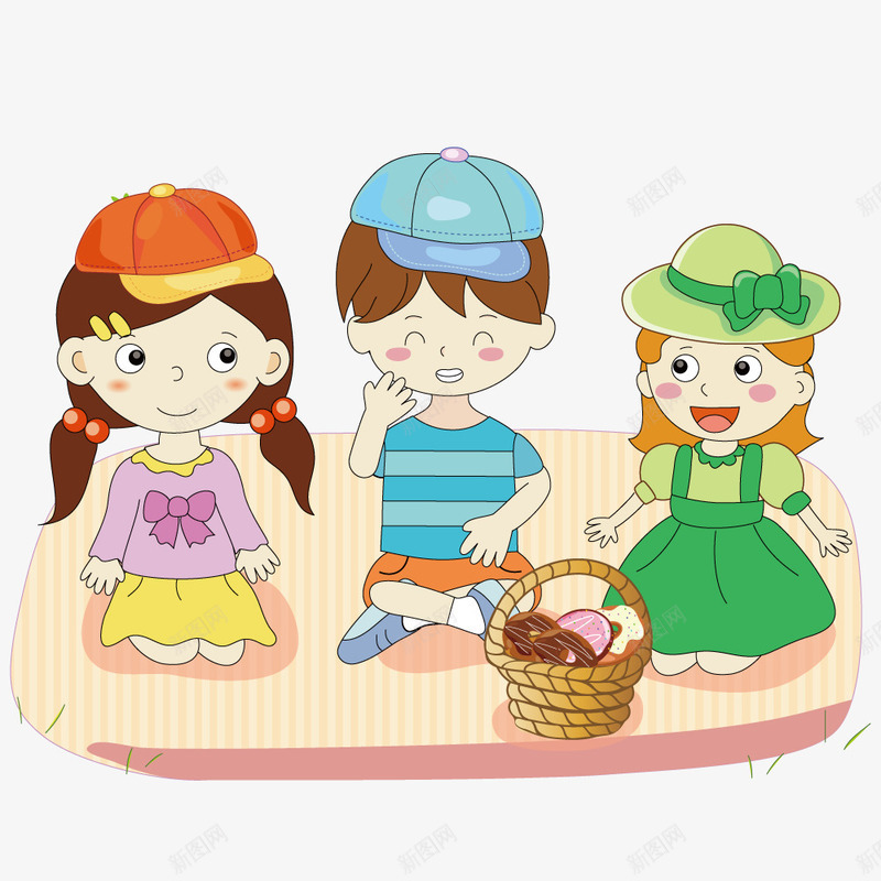 野餐的小朋友png免抠素材_新图网 https://ixintu.com 儿童 写实 手绘 插画 矢量人物