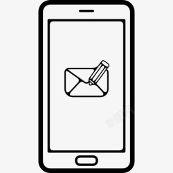 写邮件的人写电子邮件消息的符号在手机屏幕图标高清图片