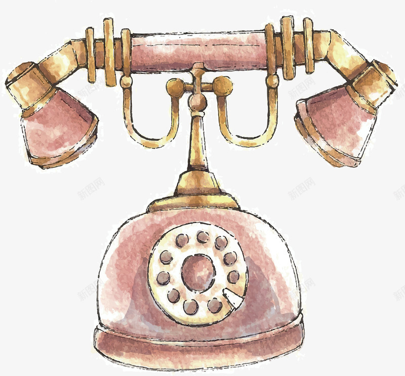 水彩复古电话机矢量图ai免抠素材_新图网 https://ixintu.com 创意 复古 水彩复古 电话 电话机设计 通信 矢量图