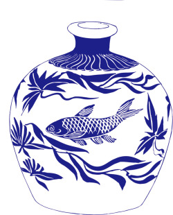 鲤鱼青花瓷器素材