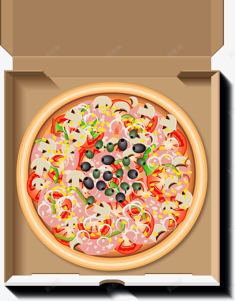 手绘披萨png免抠素材_新图网 https://ixintu.com 写实 手绘 披萨 披萨盒