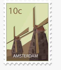 阿姆斯特丹卡通旅游城市邮票阿姆斯特丹矢量图高清图片