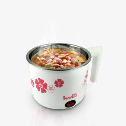 烧锅红色花朵的煮汤锅高清图片