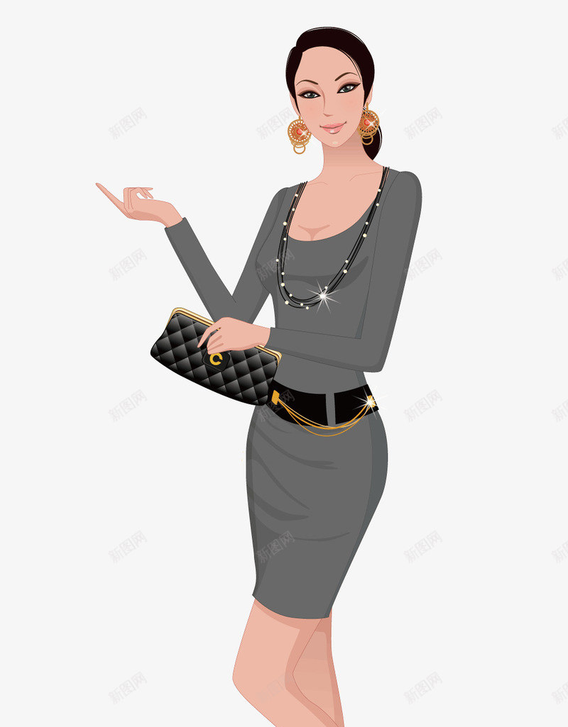时尚的女人png免抠素材_新图网 https://ixintu.com 戴着耳环的女人 戴着项链的女人 拿着钱包的女人 时尚女人免抠 时尚女人免抠png 时尚的女人 矢量素材 穿裙子的女人