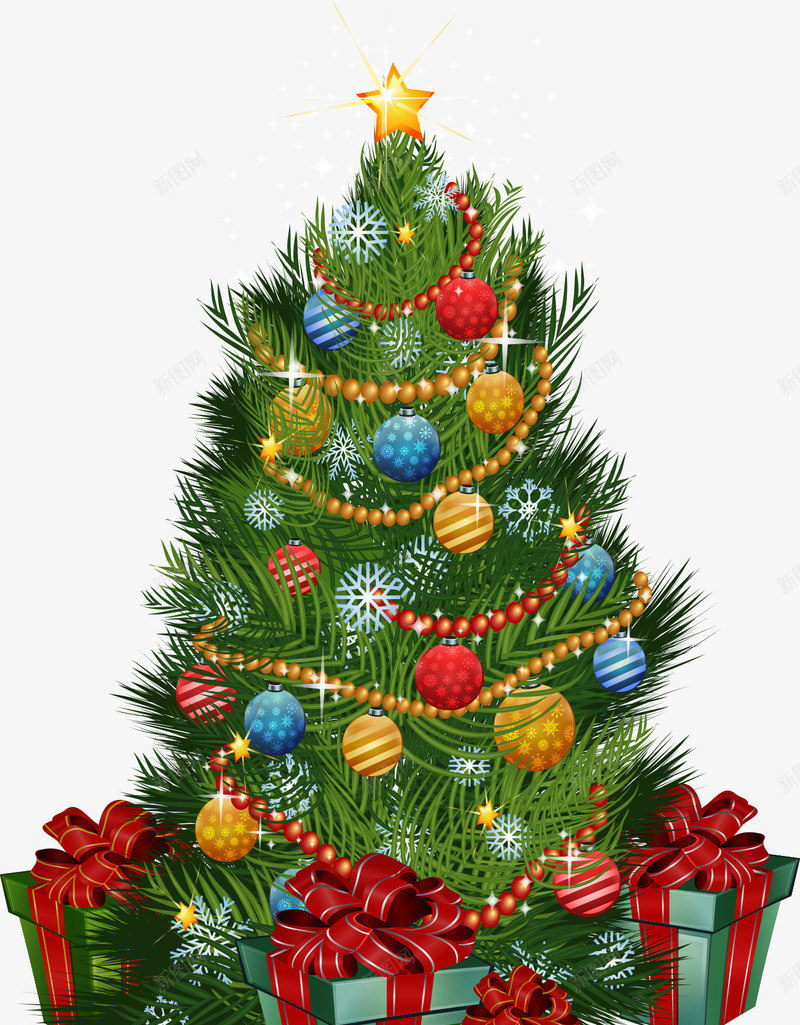 绿色手绘圣诞树铃铛装饰png免抠素材_新图网 https://ixintu.com 圣诞树 绿色 装饰 铃铛