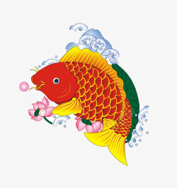 红色中国画鲤鱼素材