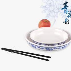 筷子和青花瓷盘素材