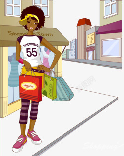 购物的黑人女孩人物插画素材