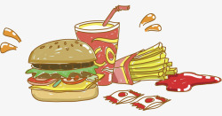 汉堡可乐朋友卡通汉堡可乐薯条图高清图片