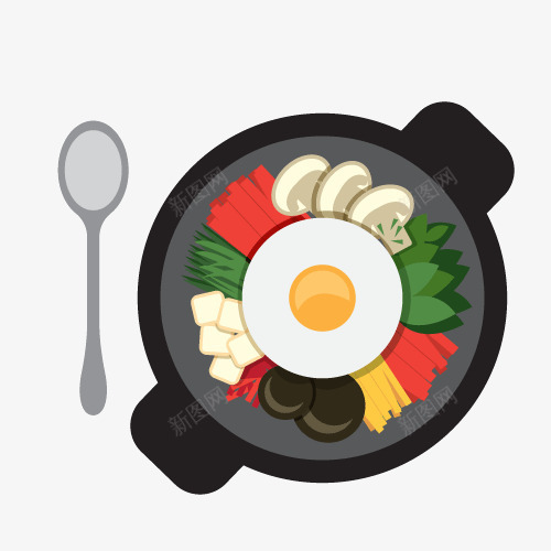 好吃的韩国食物png免抠素材_新图网 https://ixintu.com 勺子 生菜 蘑菇 铁板 鸡蛋