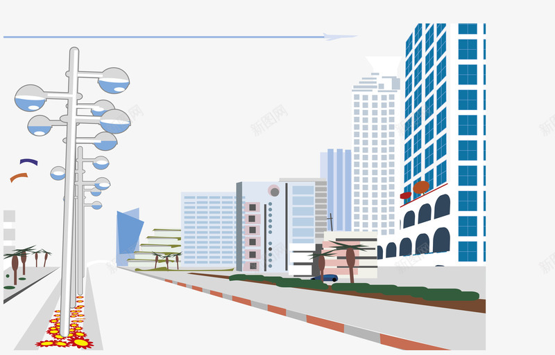 大城市矢量图eps免抠素材_新图网 https://ixintu.com 城市 街道 路灯 矢量图