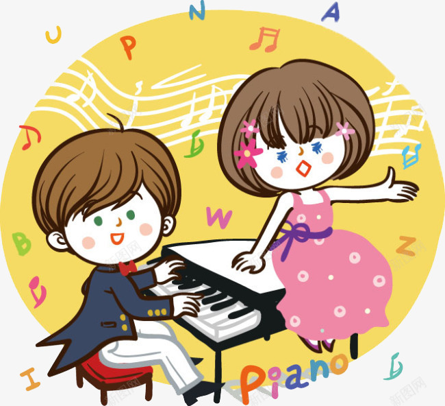 俩个小孩png免抠素材_新图网 https://ixintu.com 小孩 时尚 钢琴 音乐