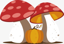 手绘两个蘑菇下面一个南瓜素材