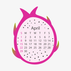 紫色火龙果2018年4月水果日历矢量图素材
