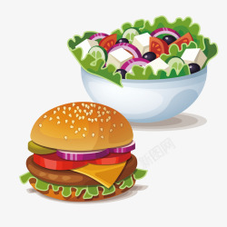 汉堡包套餐蔬菜沙拉矢量图高清图片