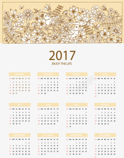 复古花朵背景2017年日历矢量图素材